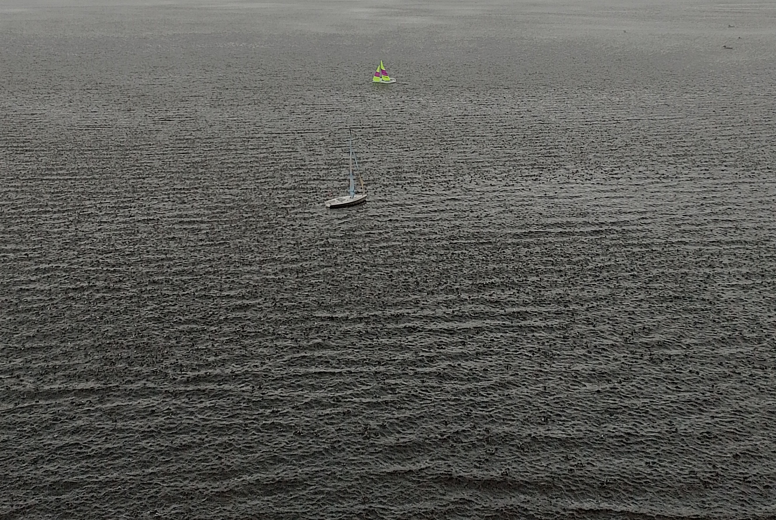 Wenig Wind ? MM segelt auch mit Regen schnell.